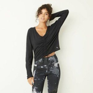 JoyLab Black Front Gathered Long Sleeve Top NWT XS